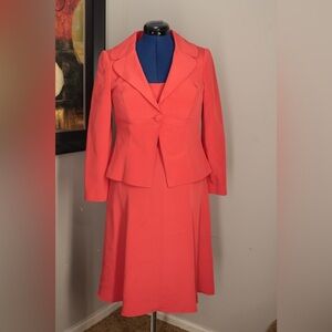 Talbot’s Dress and Blazer Set Petite 8 Orange Office Career Minimalist 100 Silk